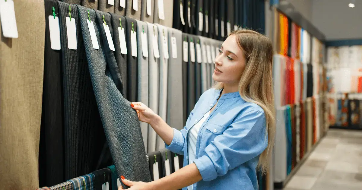 woman shopping for fabric 