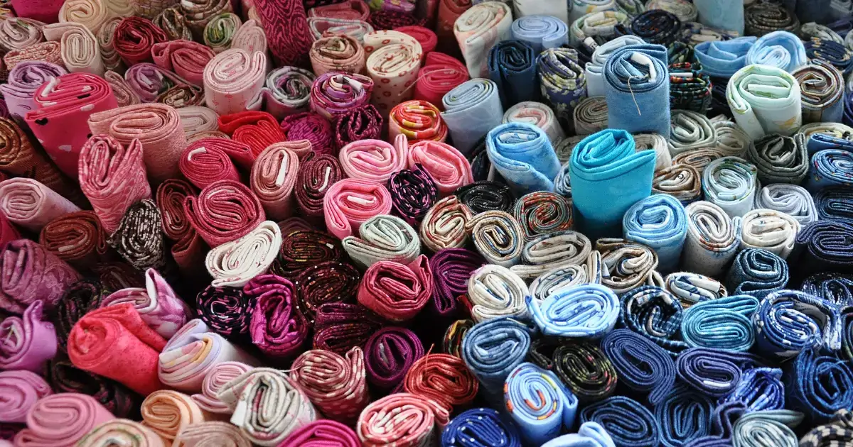 Multi-colored rolls of fabric