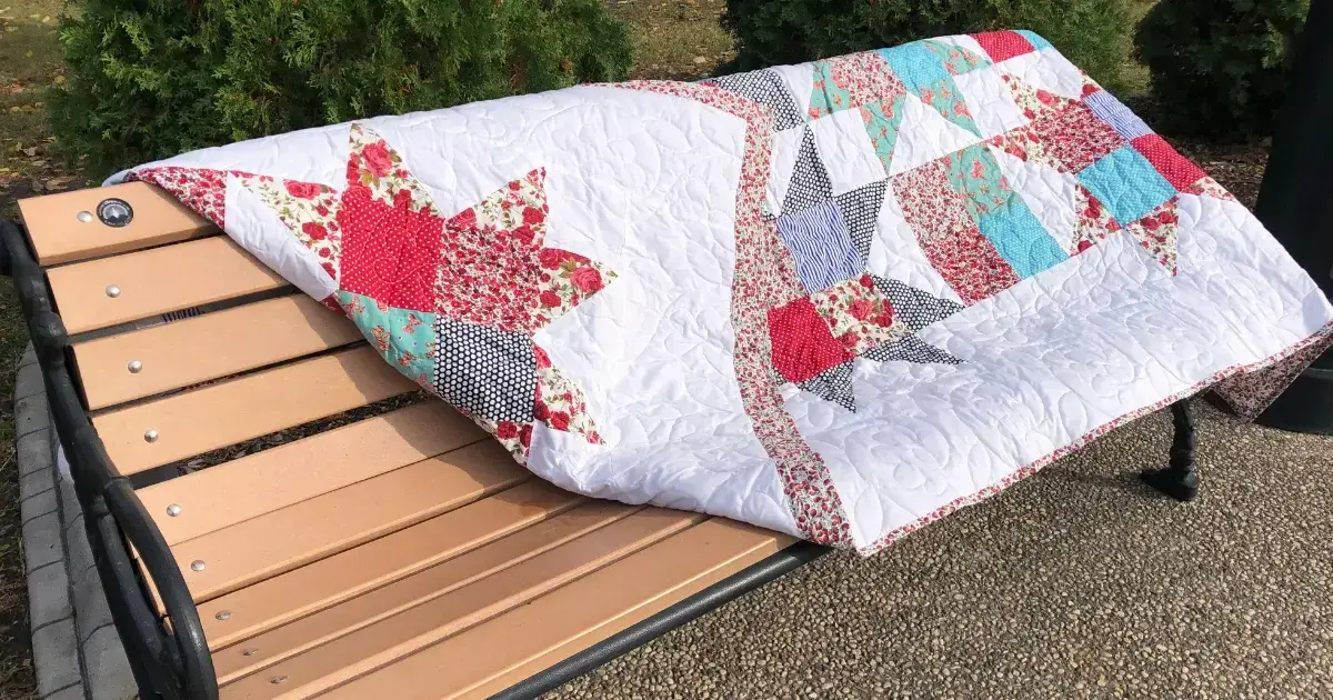 quilt on a bench