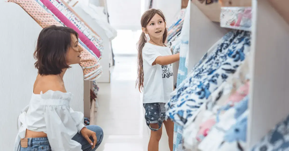 Customers in fabric shop